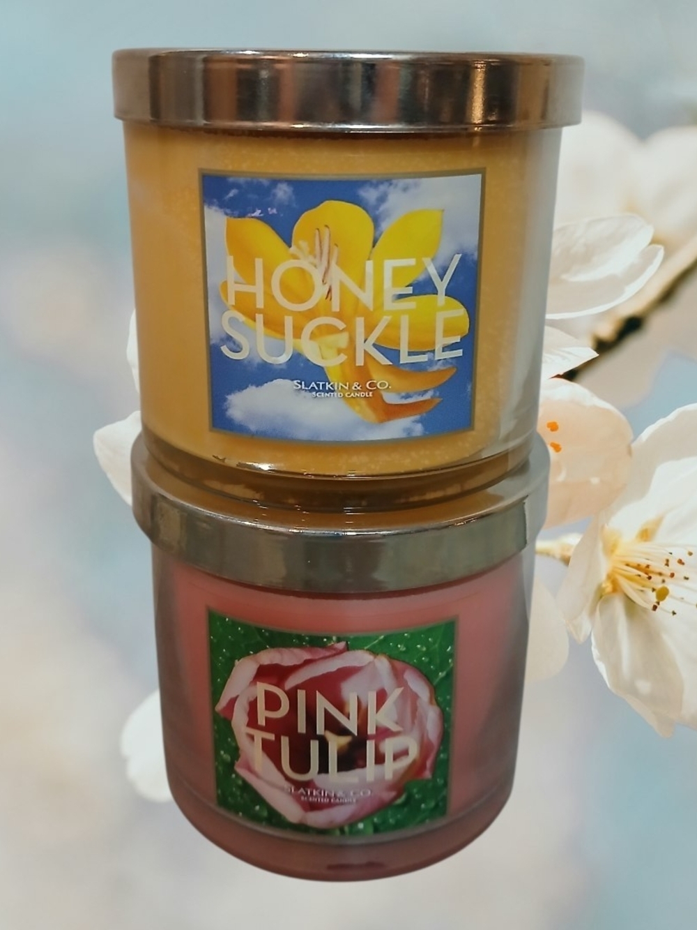 Bath & Body Works Honeysuckle & Pink Tulip Candles (Yellow, Pink)
